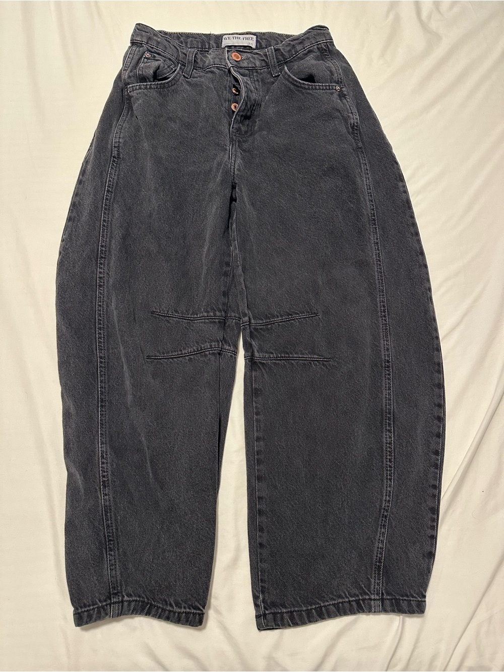 Free People We The Free Dark Gray Good Luck Mid Rise Barrel Jeans Womens Size 25